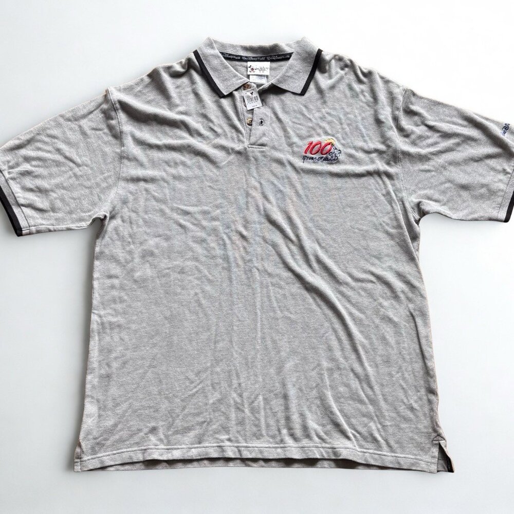 Disney Polo Mens XL Gray Knit 100 Years Of Magic Embroidered Short Sleeve Shirt